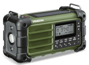 Sangean MMR-99FG Multi powered tramping, camping, outdoor emergency radio with torch and battery bank. Forest Green