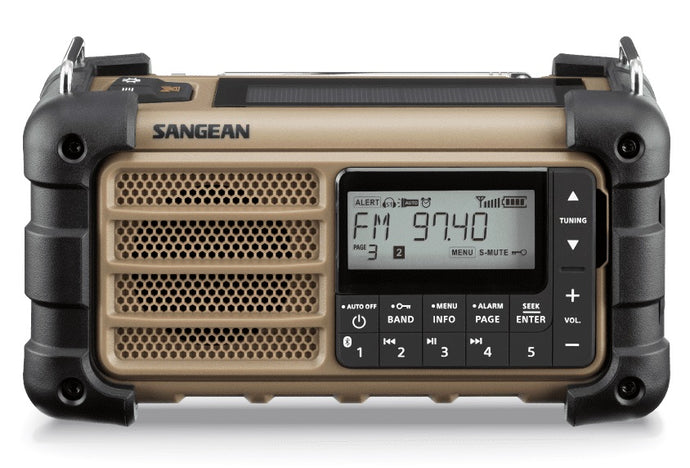 Sangean MMR-99DT Multi powered tramping, camping, outdoor emergency radio with torch and battery bank. Desert Tan