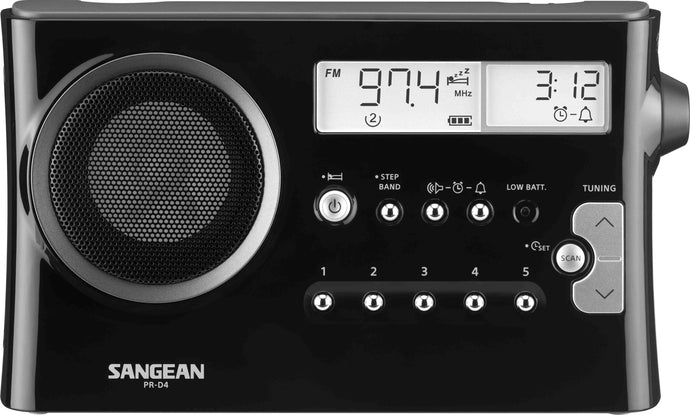 Sangean PR-D4B AM/FM Radio, digital or manual tune, 10 presets, clock & alarm
