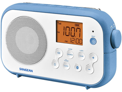 Sangean PR-D12WB AM/FM/BT portable radio with Bluetooth, Rechargeable, dual alarms.