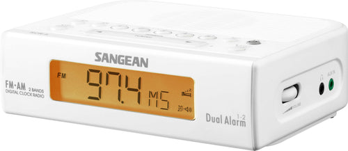 Sangean RCR-5W Clock Radio AM/FM. Dual Alarm, 5 Station pre-sets per band. Colour White